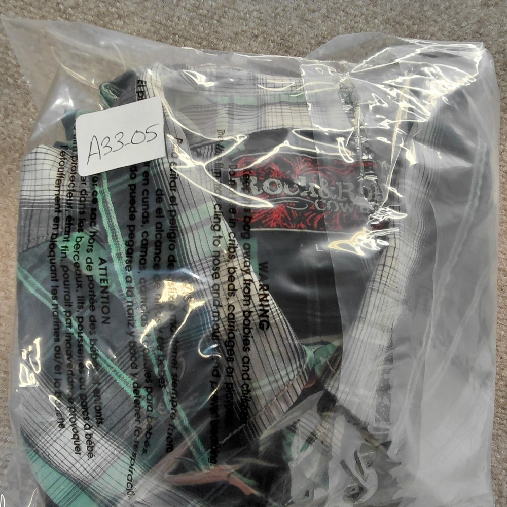 Rock & Roll Cowboy Shirt Men L Green Plaid Pearl Snap Thick Stitch Western Rodeo - Picture 16 of 16